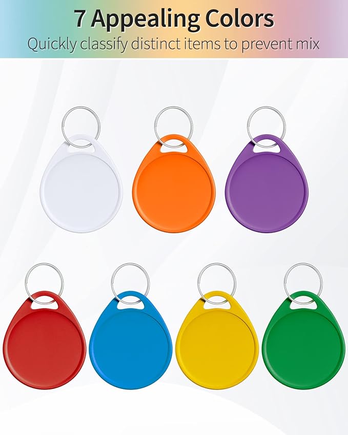 Uniclife 1.5 Inch Colorful Key Tags for Labeling Writable Round Plastic Key Chain Tags with Split Rings Sturdy Item Identifiers in 7 Assorted Colors, 50 Pack