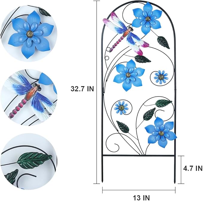 Garden Decor for Outside, YEAHOME 34 Inch Decorative Garden Stakes with Flowers Dragonflies, Metal Spring Yard Decorations for Outdoor Patio Lawn Backyard