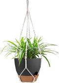 Vanslogreen 41.5 Inch Macrame Plant Hanger Indoor Outdoor with 12 Inch Flower Pot, Hanging Planter for Plants Holder with Wood Beads for Boho Home Decor (Ivory+Black)