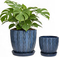 Ceramic Planter, 4.5+5.5 Inch Small Plant Pots, Flower Pots Indoor Planters with Drainage and Tray, Pot for Indoor Plants - Succulents, Snake Plant, Cactus, Aloe Vera, Herb for Home Decor(Glaze Blue)