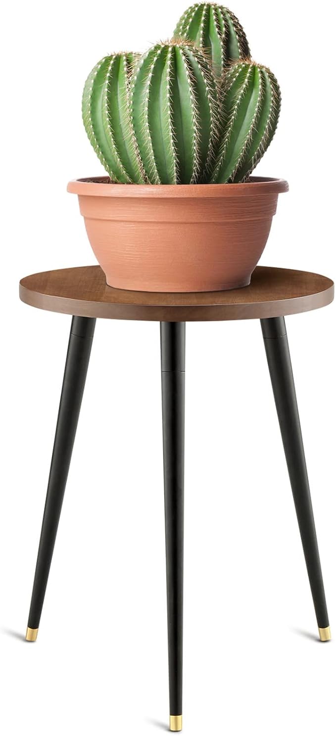 KINNARY Plant Stand Indoor, Mid Century Wood Plant Stand Plant Table for Flower Pots, Heavy Duty Metal Tall Plant Holder, Modern Home Decor Small Round Side End Table (11.8"x16")