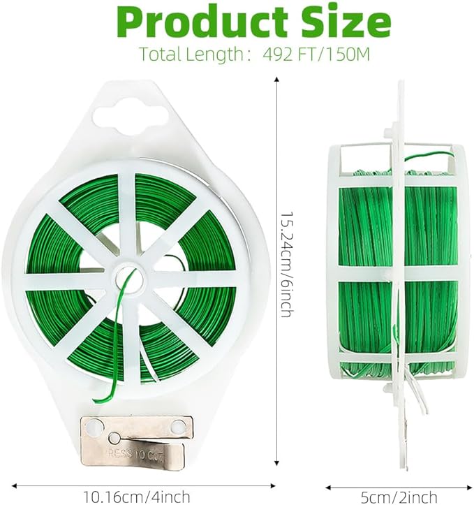 Plant Ties 492 Feet Green Garden Twist Ties with Built-in Cutter Plant Garden Twine Wire for Gardening Climbing Plants Support Indoor Outdoor Office Home Cable Organization Rustproof Flexible Reusable