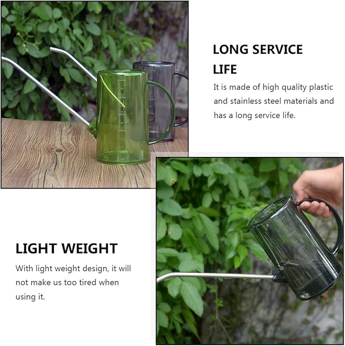 Toddmomy 2pcs 1l Long Spout Watering Cans for Indoor Plants and Succulents, 304 Stainless Steel with Measurement Markings, Black and Green, Sturdy Garden Watering Tools for Home Use