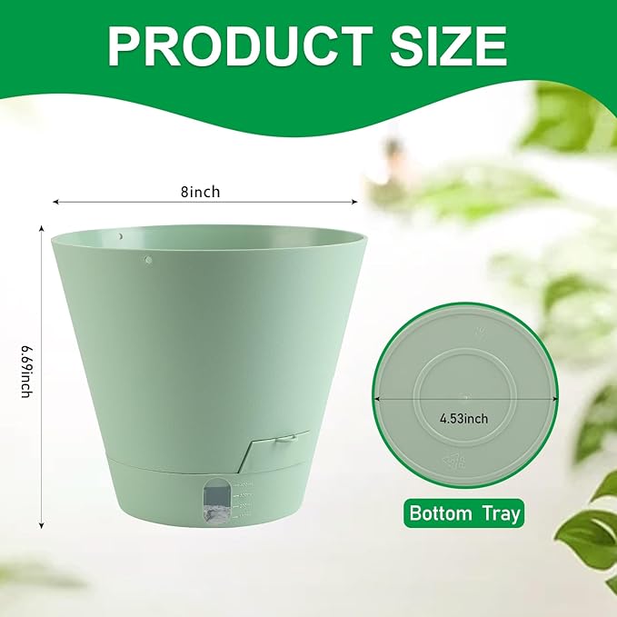 Pottiffe Self-Watering-Pots-for-Indoor-Plants, 8 Inch Flower Pots for Indoor Plants, 3 Packs Plastic Planters with Drainage Holes and Saucers