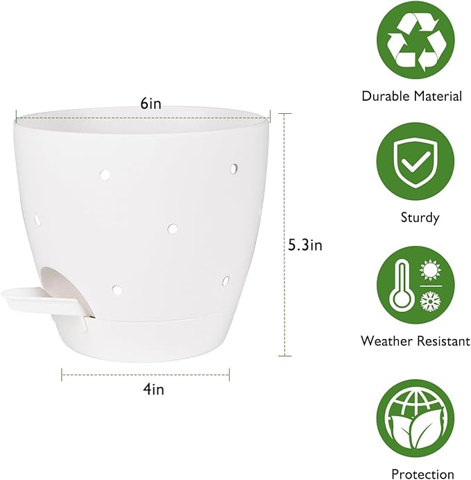 Vanslogreen 6 Inch Orchid Pots with Holes, 2 Pack Self Watering Planters for Orchids Plastic Orchid Pot Plant Flower Pots for Orchids Indoor Outdoor (White)