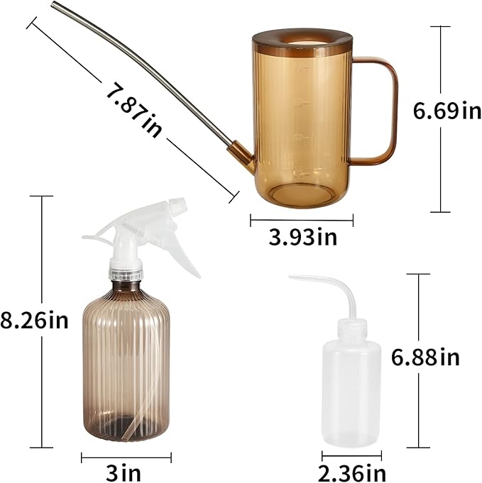 Watering Can Indoor Plants, ONEDONE Watering Can Long Spout Small Watering Can 34 oz, Plant Watering Can for Indoor Plants House Plants Garden Flowers w/Spray Bottle, Squeeze Bottle (Amber)
