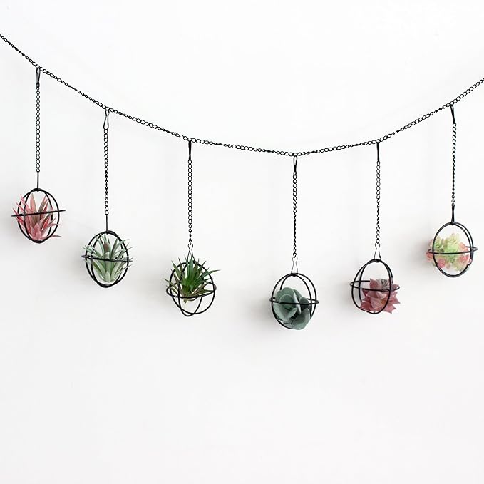 6 Set Air Plants Hanging Holders Black Metal Himmeli Decor Modern Geometric Airplants Planter Air Fern Plants Hanger for for Home for Plant Lovers