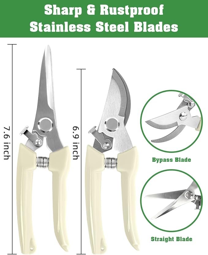EWPJDK 4 Pack Garden Shears, Stainless Steel Shears Gardening Tools, Scissors, Garden Clippers, Pruning Shears (White)
