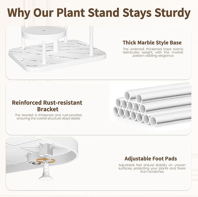 LASZOLA 5 Tier Tall White Plant Stand Rack Indoor Outdoor House, Heavy Duty Multi Level Metal Organizer, Vertical Narrow Unique Spiral Folwer Holder, Plastic Marble Decor for Patio Bathroom Office