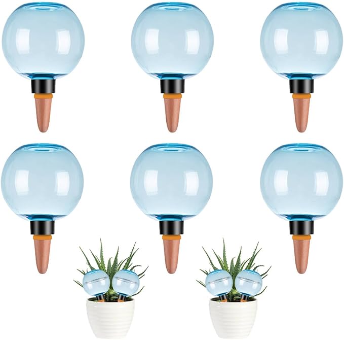 6 Pack Self Watering Globes 17oz Large Plant Watering Globes Top Fill, Self Water Planter Insert Indoor/Outdoor Plastic Water Bulbs Slow Release Terracotta for Plants, Blue