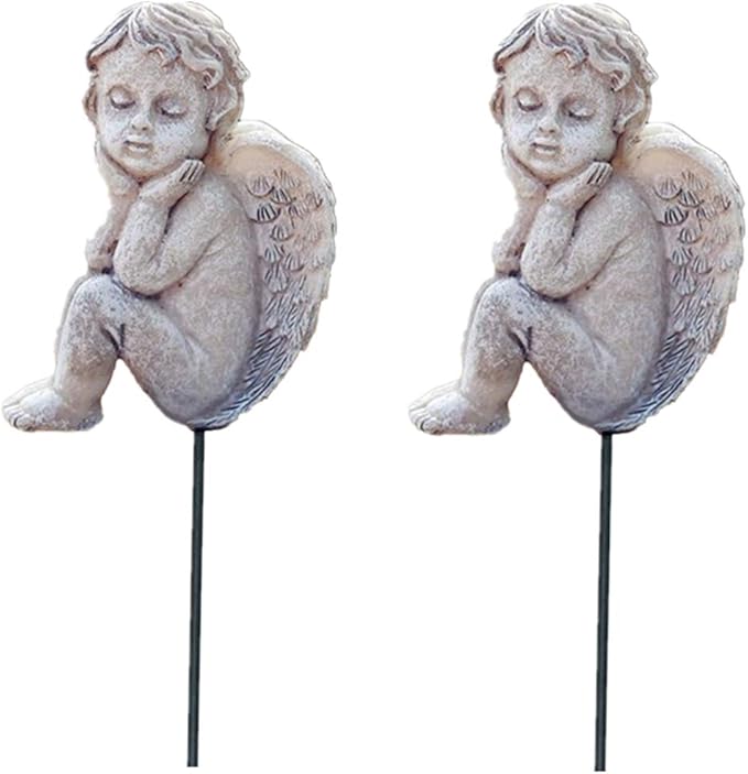 MUAMAX Decorative Angel Garden Stakes 2 Pack Miniature Angel Fairy Garden Angel Ornaments Small Angel Memorial Statue Fairy Garden Accessories