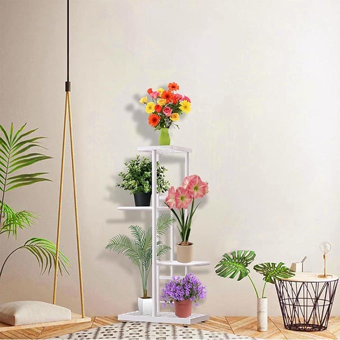 MTB Garden 4 Tier Metal Plant Stand for Indoor Outdoor Flower Pot Display Planter Shelf, White