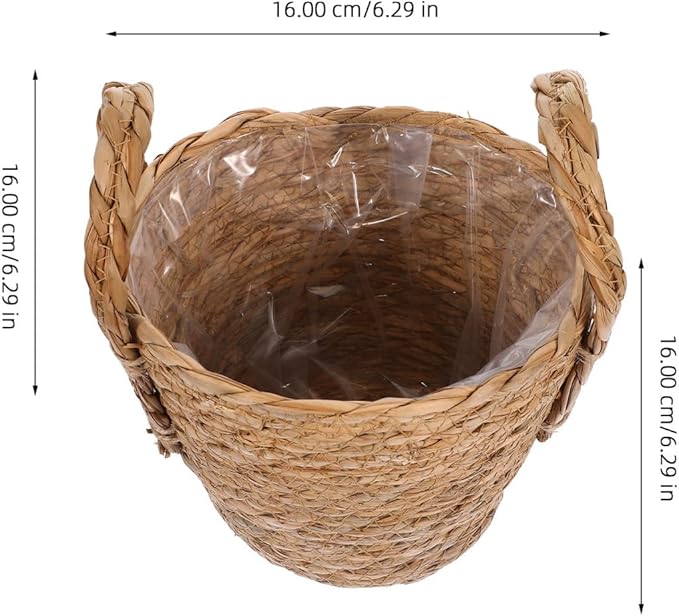 1pc Straw Flower Pot Beach Bag Large House Plant Pots Nursery Plant Pots Seagrass Plant Basket with Handles Hand Woven Plant Flower Pots Cover Seagrass Planter Basket Ornaments
