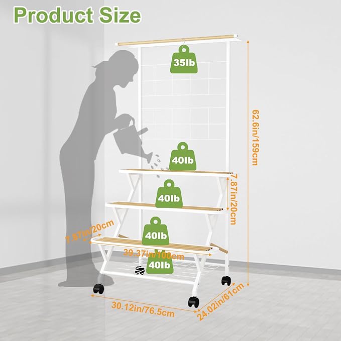 4 Tier Plant Stand Indoor Outdoor with Wheels, Large Metal Plant Shelf for Multiple Plants, Heavy Duty 130 lbs Capacity, Tall Flower Rack for Living Room Patio Balcony Garden, White
