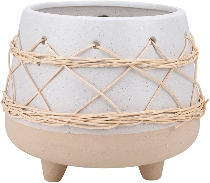 Ceramic Planter 8 Inch Plant Pots Indoor Outdoor Planter with Drainage Hole Flower Pots Plant Pot Ceramic Mid-Century