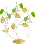 Desktop Glass Plant Propagation Station Stand with 3 Test Tubes, Gold Metal & Glass Propagation Vase with Butterfly and Plants Pattern, Hydroponic Terrarium Planter Office Home Indoor Decor