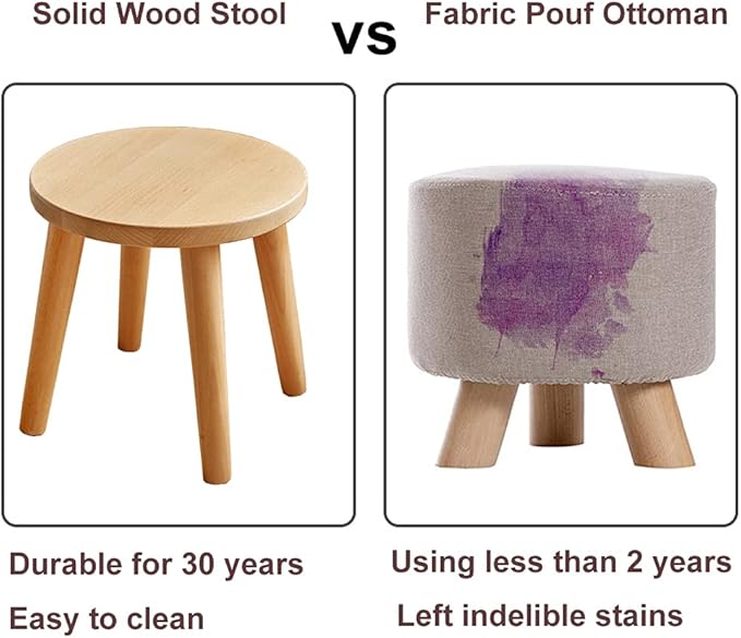 Natural Solid Wood Step Stool Plant Stand Round Footrest 10 inch Portable Detachable Legs Vanity Stool, Small