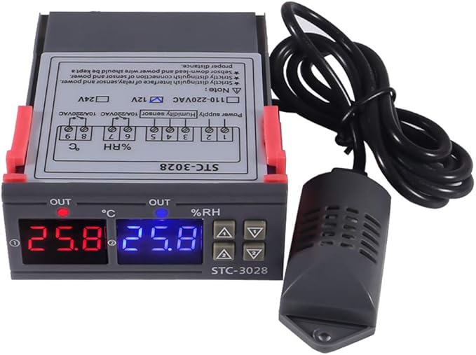 STC-3028 DC 12V Digital Display Thermostat Temperature Controller Adjustable Thermostat Controller with SHT20 Waterproof Sensor