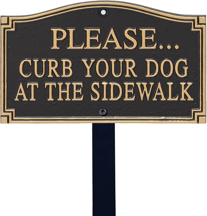 SmartSign Please Curb Your Dog at The Sidewalk Sign for Yard, Curb Your Dog Garden Plaque | 5.75" x 9.5" Aluminum Plaque with 18" Black Lawn Stake, Made in USA