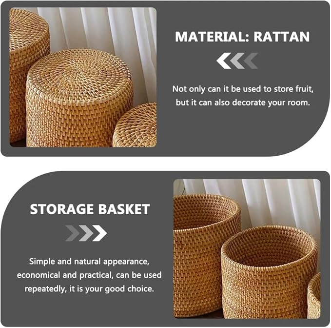 Basket Baskets Wicker Woven Storage Rattan Round Can Trash Fruit Seagrass Empty Bread Large Laundry Planter Blankets Gifts (24X24CM)