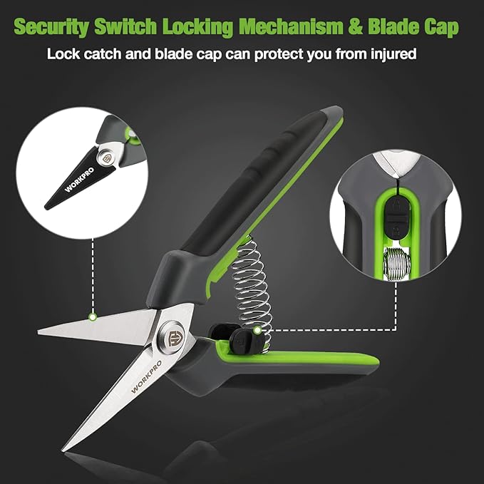 WORKPRO 2 Pack Garden Pruning Shears with Sheath, 6.5” Small Hand Pruners/Snips/Clippers- Spring Loaded & Precision Straight Blades, Microgreen Trimming Scissors for Flowers, Weeds, Indoors Bonsai