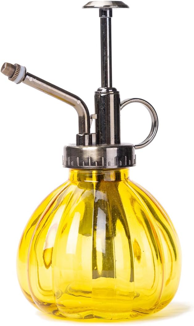 THY COLLECTIBLES Flower Water Spray Bottle Can Pot Plant Mister | Vintage Pumpkin Style Decorative Glass Plant Atomizer Watering Can Pot with Pump for Terrariums Flowers Potted Plants (Yellow)