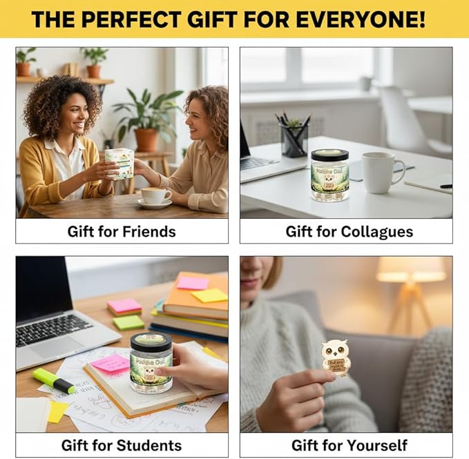 Positive Owl Jar With 60 Affirmation Cards – Emotional Support Owl Gifts For Women, Stress Relief And Daily Encouragement, Owl Themed Gifts, Office Decor For Women