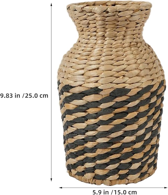 Angoily Rattan Vase 25cm Small Tabletop Woven Flower Basket Handmade Seagrass Planter for Home and Hotel Decoration