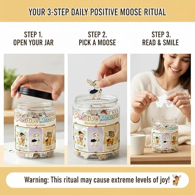 Positive Christmas Moose Jar with 60 Daily Affirmation Cards, Funny Emotional Support Gift for Men and Women, Cozy Christmas Gifts for Coworkers Teachers and Friends, Holiday Home or Office Decor