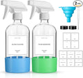 GIVAMEIHF 2 Pack Glass Spray Bottles with Silicone Sleeve,16oz Clear Glass Spray Bottles Refillable Empty Bottle with Adjustable Nozzle,Spray Bottle for Essential Oils,Cleaning Solutions,Pets,Hair