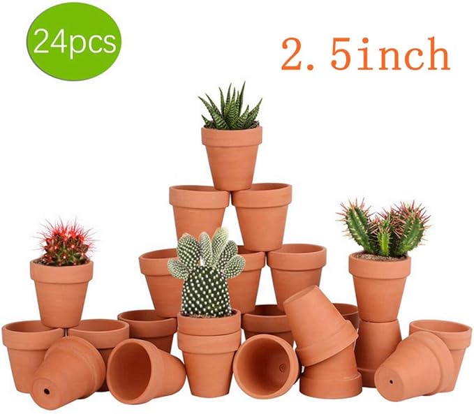 FCFKUK 24pcs Mini Clay Pots, 2.5'' Terracotta Pottery Planters, Cactus Flower Succulents Nursery Pots, with Drainage Hole, for Indoor/Outdoor