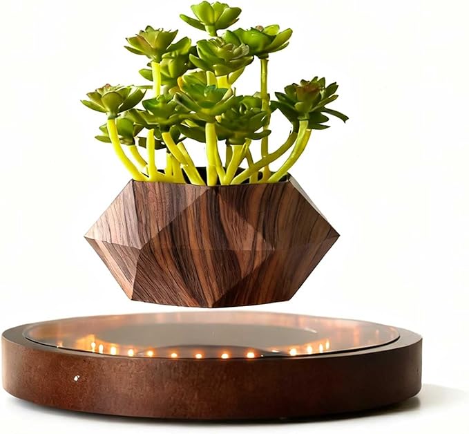 CENTRALEV Magnetic Levitating Plant Pot with LED Light, 360° Rotating Floating Planter for Succulents, Unique Gift for Christmas, Valentine's & Mother's Day, Modern Home Office Desk Decor