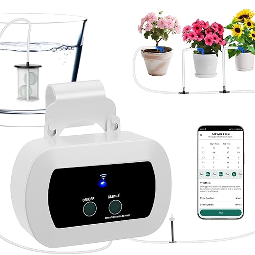 Lewisia WiFi Smart Plant Watering System, Indoor Drip Irrigation Kit for 10 Plants, App Control, USB Rechargeable, Auto-Irrigation Set with Timer, IP65 Waterproof