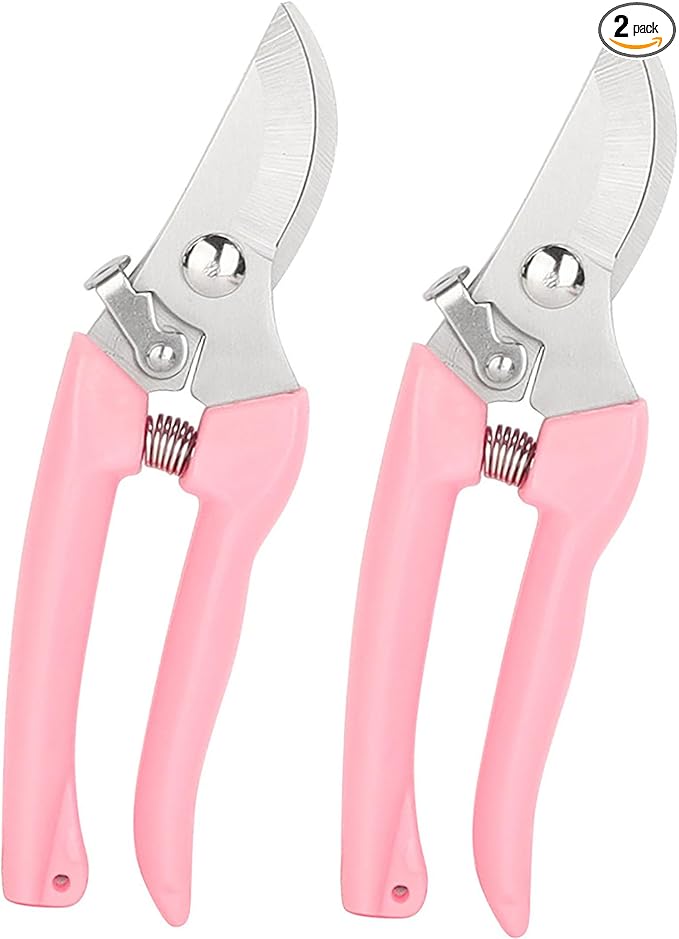 Garden Flower Shears Pruning Shears 6.9 inches Scissors Heavy Duty Plant Scissors for Cutting Flowers, Trimming Plants, Bonsai, Fruits Picking (Pink Handle 2pcs)