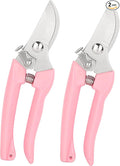 Garden Flower Shears Pruning Shears 6.9 inches Scissors Heavy Duty Plant Scissors for Cutting Flowers, Trimming Plants, Bonsai, Fruits Picking (Pink Handle 2pcs)