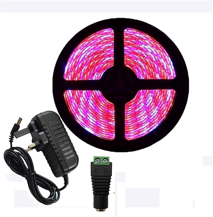 DC 12V LED Grow Light 5M LED Strip Light Full Set Flexible Tape 5050 LED Phyto Plant Growth Lamps for Greenhouse Hydroponic Plant Light (3:1 Full Set, IP65 Waterproof)