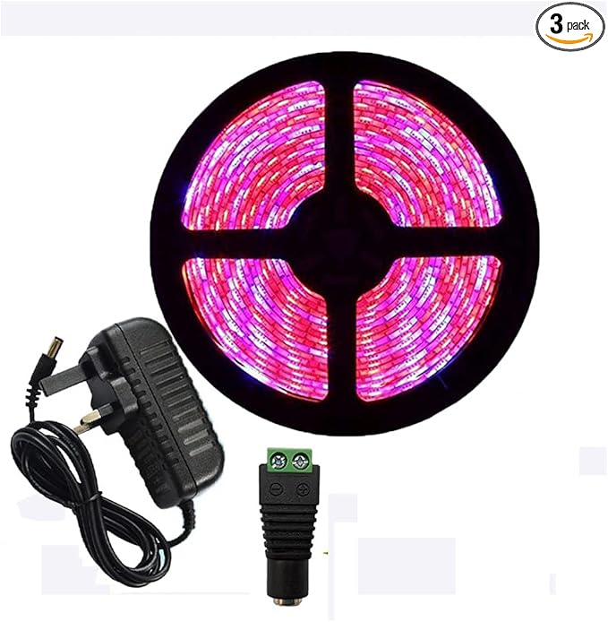 DC 12V LED Grow Light 5M LED Strip Light Full Set Flexible Tape 5050 LED Phyto Plant Growth Lamps for Greenhouse Hydroponic Plant Light (4：1 Full Set, IP65 Waterproof)