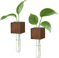 Magnetic Test Tube Flower Vases for Refrigerator, Set of 2 Wooden Fridge Magnet Planters with Glass Tubes – Light & Dark Wood Color, Propagation Station for Hydroponic Display (No Plant Included)