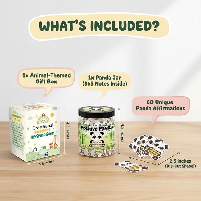 Positive Panda Jar with 60 Daily Affirmation Cards, Emotional Support Panda, Panda Gifts for Women, Panda Figurines, Panda Decor, Panda Gifts for Girls, The Panda Emotional Healing On Demand