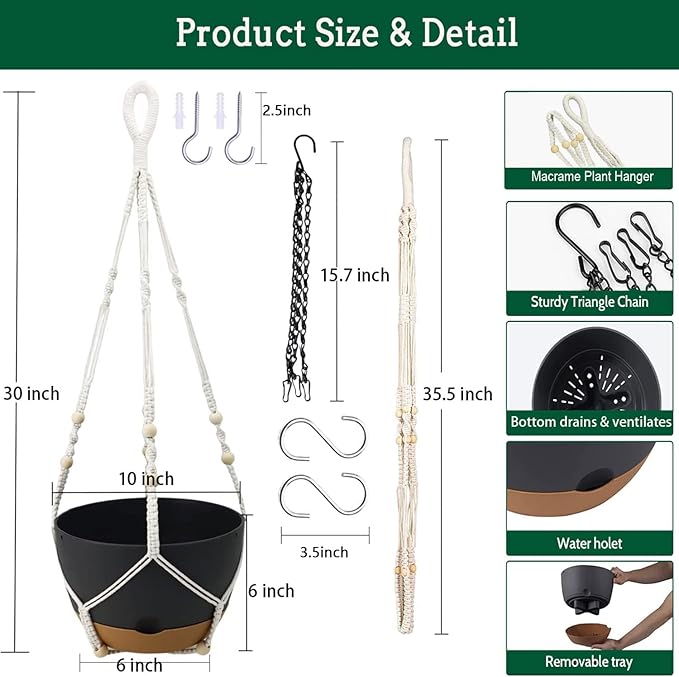 Koalaime Hanging Planter Self Watering 10 Inch, 2 Pack Indoor Outdoor Hanging Baskets, Hanging Flower Pots with Drainage Hole & 2 Kinds of Plant Hangers for Garden Home Decor(Grey)…