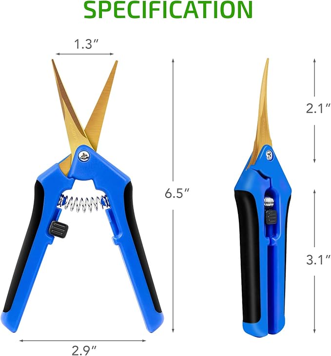 iPower GLPRNR6BLTIX2 2-Pack 6.5” Gardening Hand Pruner Shears with Titanium Coated Curved Precision Blades for Trimming House Plants, Blue