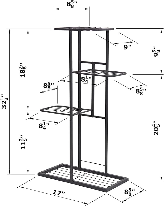 MTB Garden 4 Tier Metal Plant Stand for Indoor Outdoor Flower Pot Display Planter Shelf, Charcoal Grey
