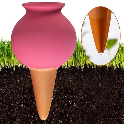 Ximimark 4 Packs, Small Wine Bottle Mouth Plant Watering Globes Automatic Plant Watering Bulbs Irrigation Terracotta Watering Device Decorative Self Watering Spikes Plant Water