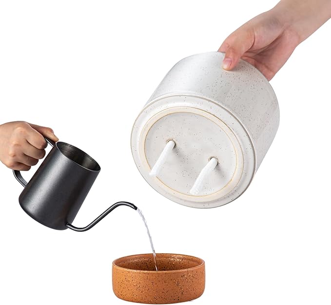 Self Watering Plant Pot: 6 Inch Ceramic Planter with Drainage Hole & Water Storage Plus - Flower Pot for Indoor & Outdoor Plants (Retro Grey, Small)