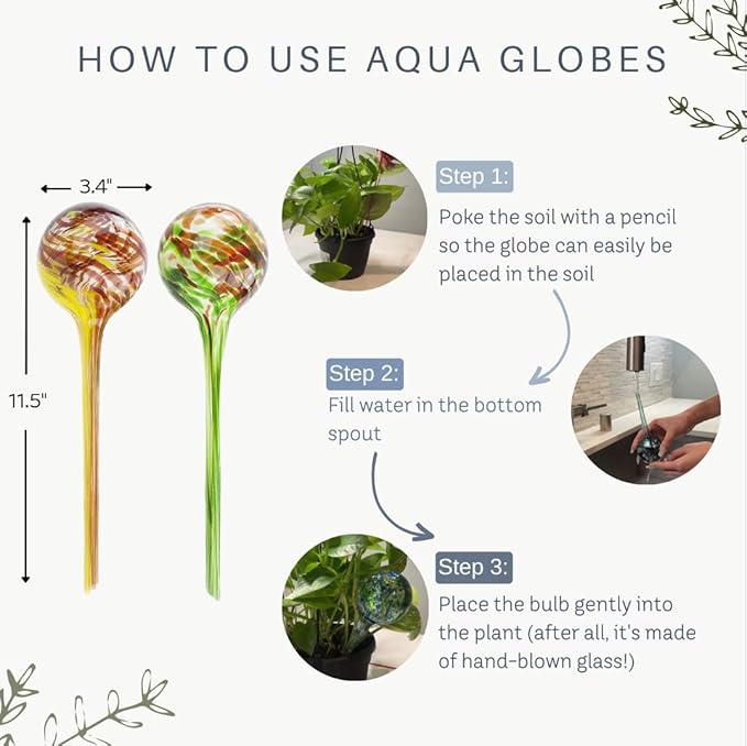 Lexi Home Aqua Globes for Indoor & Outdoor Plants, Self Watering Planters, Hand Blown Glass Watering Can, 2 Pack - Green, Red