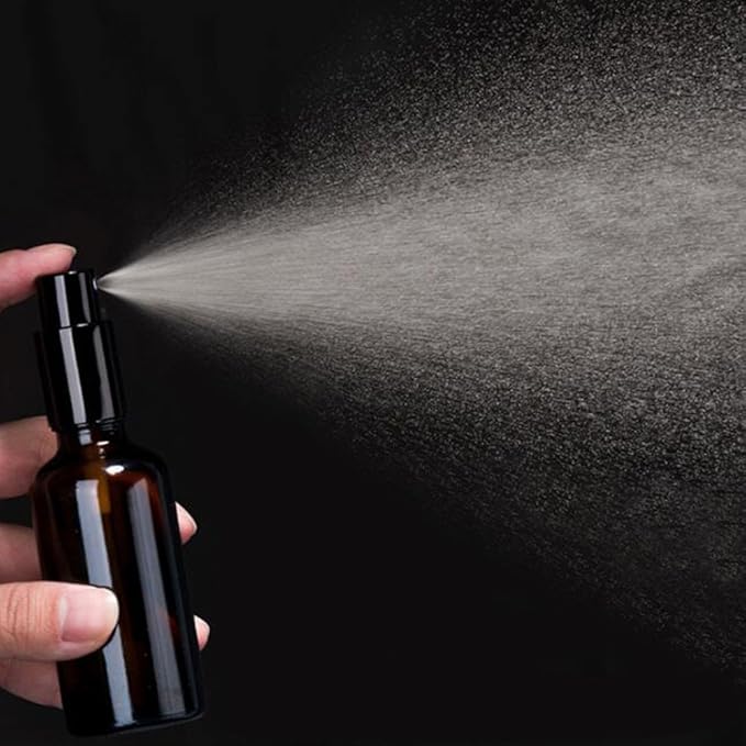 YIZHAO Black Glass Spray Bottles 1oz, with Small Fine Mist Spray, Metal Cap, Refillable for Essential Oil,Travel,Cleaning,Perfume,Aromatherapy,Makeup – 6 Pcs