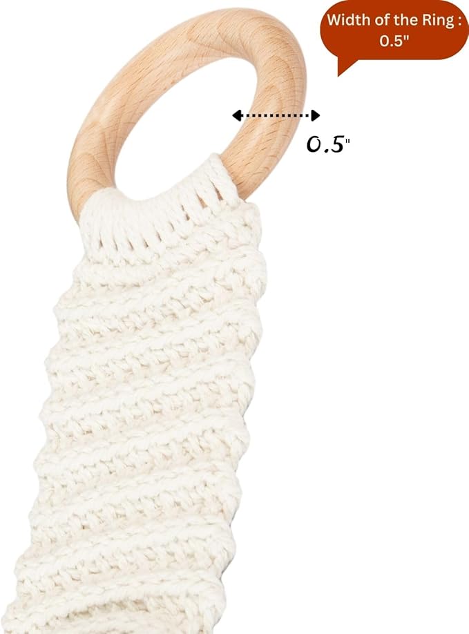 Hanging Kitchen Dish Towel Holder (Handmade Crochet), Decorative Boho Macrame Kitchen Towel Hanger Loop Ring Makes a Unique Gift for Birthday, Thanksgiving, 11 Inches (Cream)