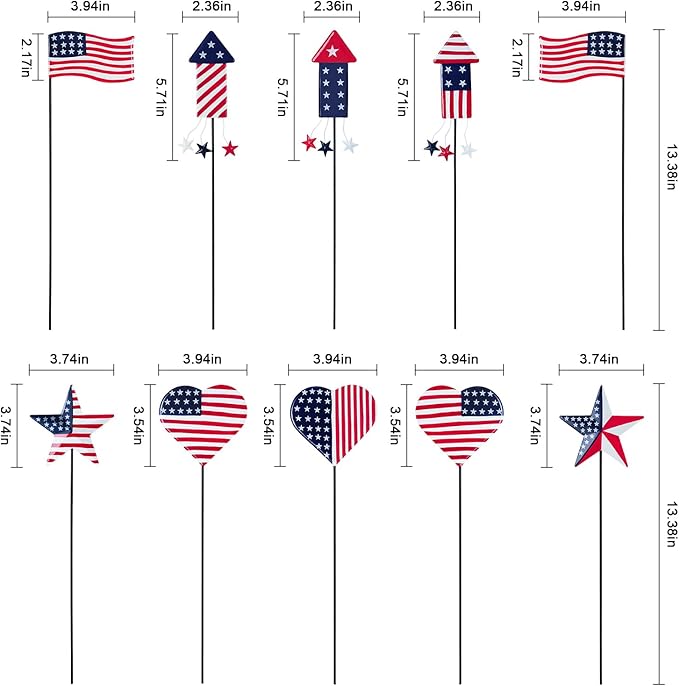 hogardeck 4th of July Decorations Outdoor, 10 PCS Metal Patriot Star Firework Decorative Garden Stakes for Fourth of July Decorations, Patriotic Yard Signs for Garden Memorial Day Decorations
