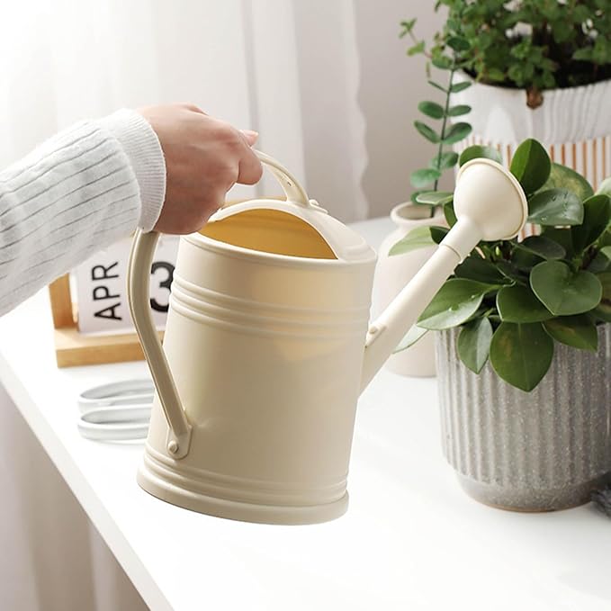 Plastic Flower Watering Can with Detachable Sprinkler Head, Long Spout Watering Can, Watering Can for Indoor Plants, Small Watering Cans for Indoor Bonsai Plants Garden Flowers 1.8L (White)