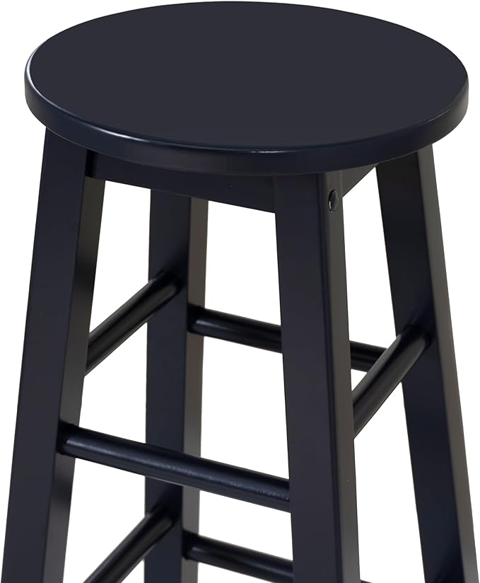 Linon Zeke Navy Blue Solid Wood Backless Round Barstool with 29 inch Seat Height
